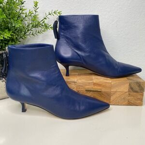 Stuart Weitzman Booties Royal Blue Leather Pointed Toe Kitten Heel Ankle Boots 9